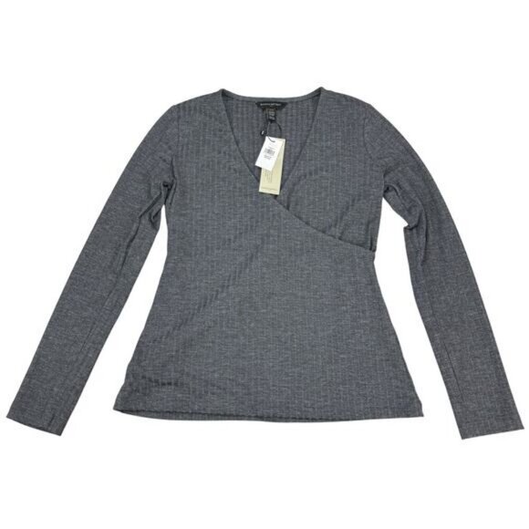 Banana Republic Women's Long Sleeve Rib Wrap Tee In Gray Size XXS Petite - Picture 2 of 5